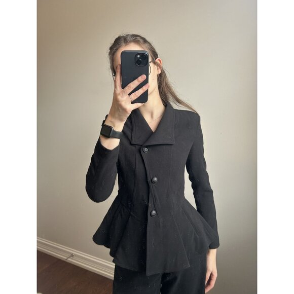 Black Feminine Peplum Ruffle Blazer - Picture 4 of 8